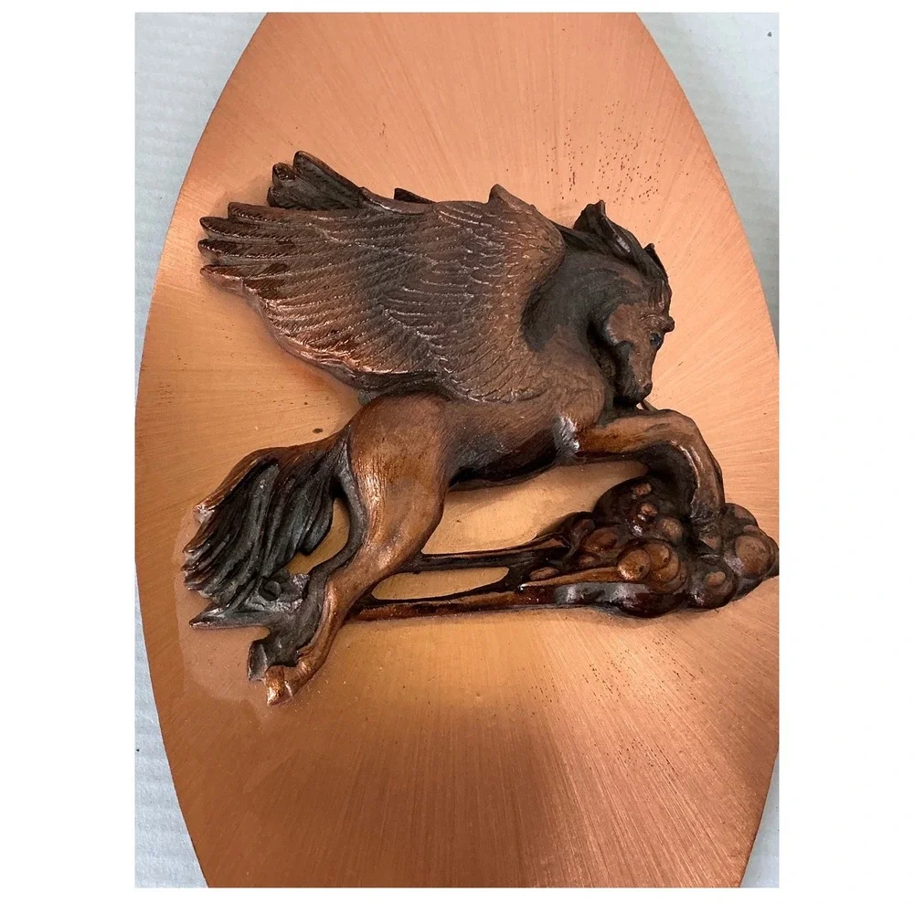 Copperama Vintage Black Gold Oil Derrick Pegasus Wall Art Plaque Set 10
